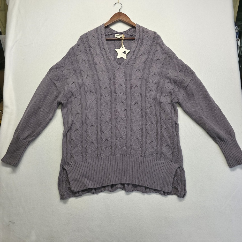 Tres Chic Women's Gray V Neck Pullover Knit Sweater Size 3XL NWT
